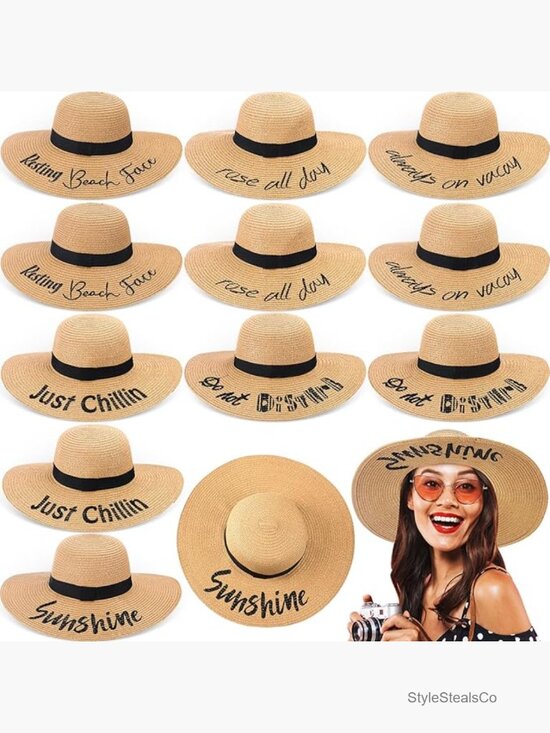 12 Pack Floppy Straw Sun Hat, Foldable Wide Brim with Adjustable Drawstring main image 7